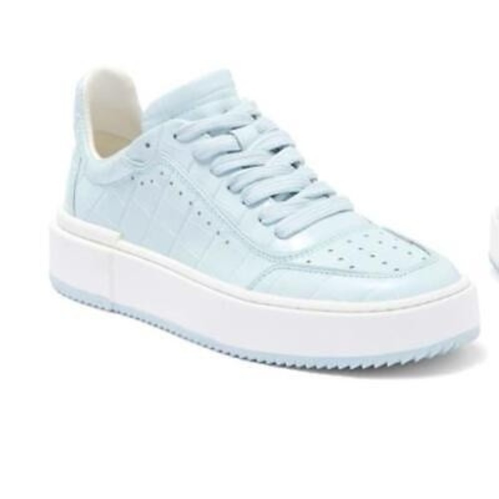Stuart Weitzman Ryan Croc-Embossed Leather Low - Top Sneaker Light Blue 6 - Picture 2 of 11